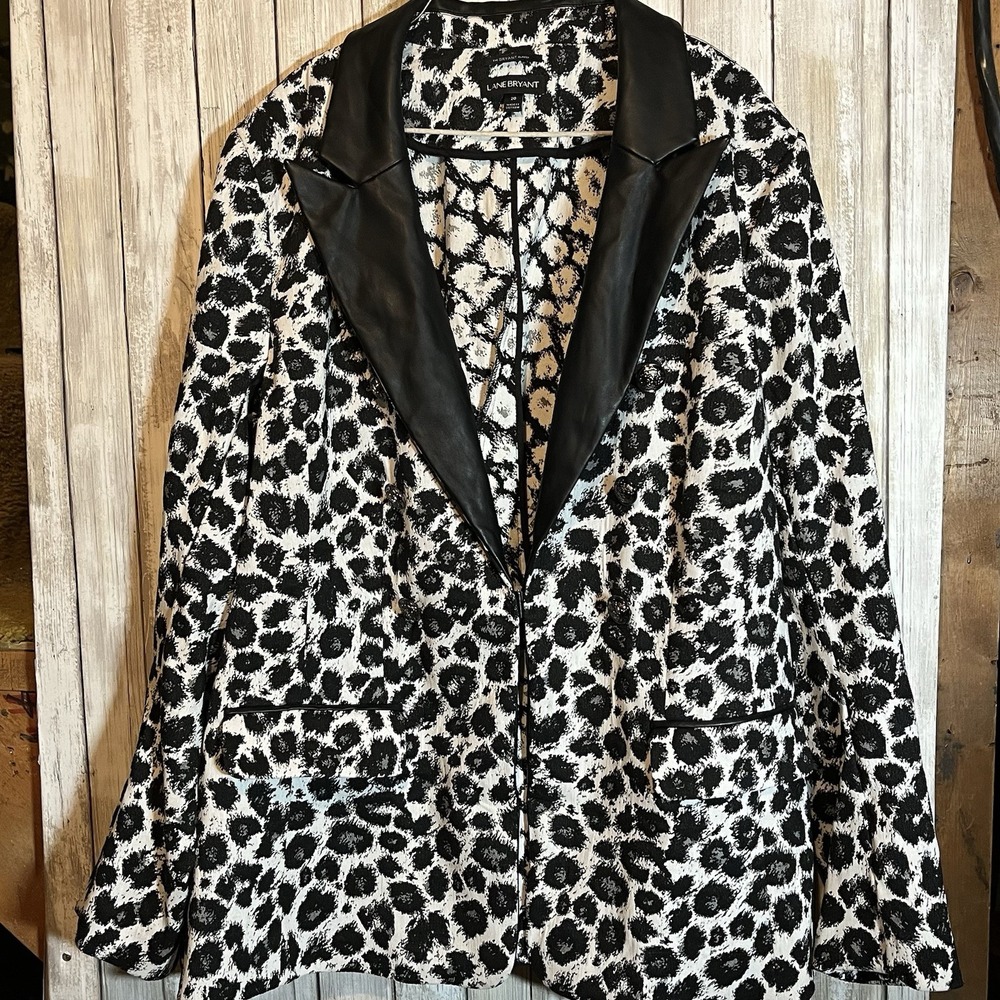 Lane Bryant Leopard Hook Closure 6 Button Leather Tuxedo Collar Blazer 20